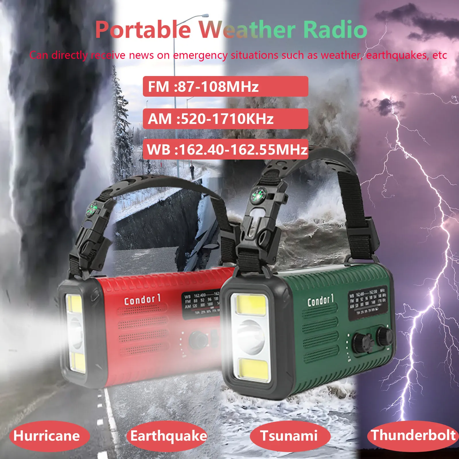 20000mAh Emergency Radio, 74000mWh NOAA Weather Radio, Wireless Hand Crank Solar AM/FM Radio With Fast Charge Rechargeable Solar Battery, Flashlight