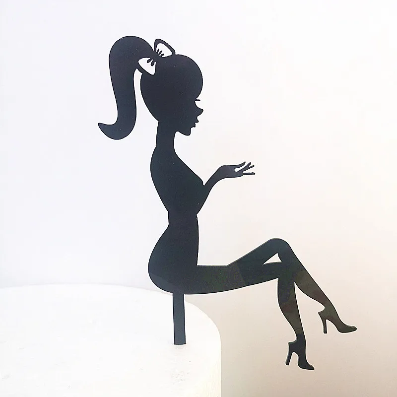 2020 New Acrylic Cake Topper for Birthday Party Decoration Acrylic High Heel Silhouette Girl Cake Toppers