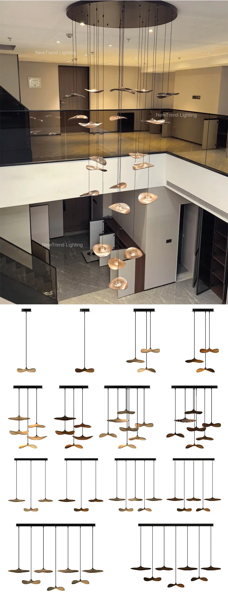 cpl 364 modern style indoor hotel lobby villa staircase decoration custom wooden led chandelier  -1