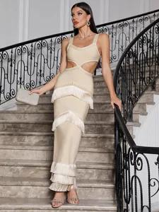 Bettergirl 2026 Ramadan Knitted camisole bandage layered tassel design revealing waist sexy long dress