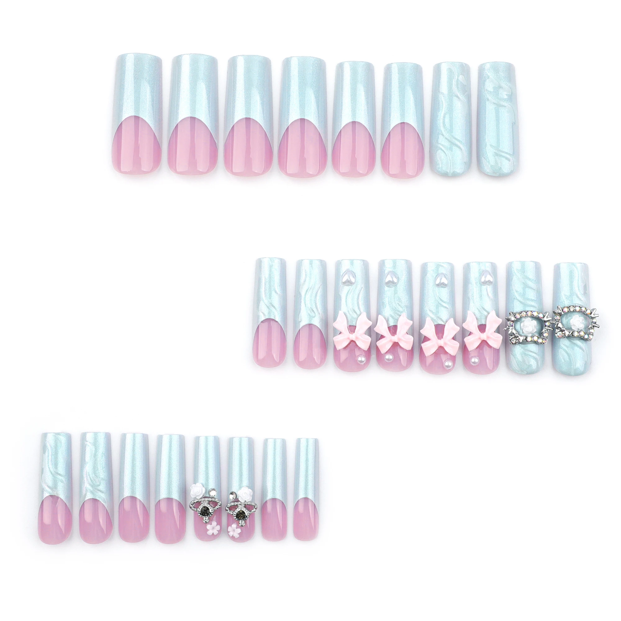 Fake Nails Avec Design 3D Crystal Mix Press on Nails With Diamonds Kawaii Pink Cartoon Resin Nail Art Decoration