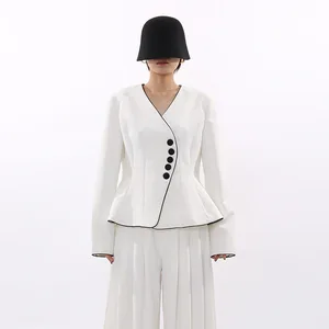 Wholesale French Style Elegant Vintage Jacket V-neck Long-sleeved Spring Autumn High-end Fashionable Slimming Women's Coat