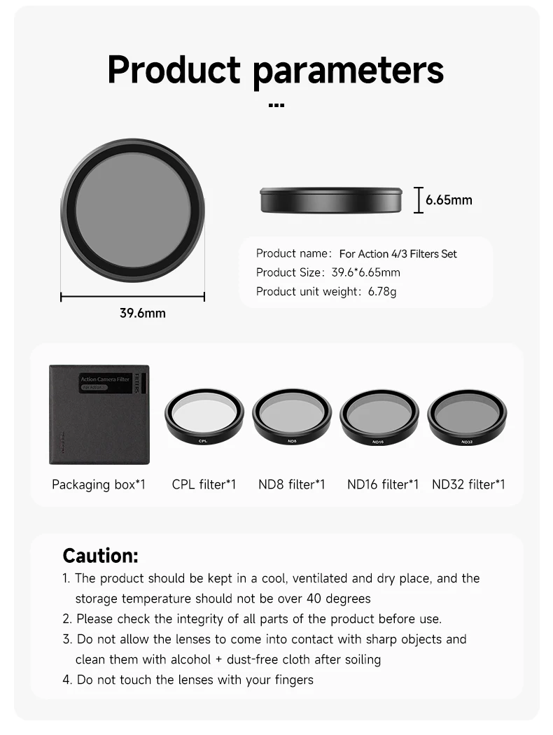 Telesin DJI Action 4 CPL ND8 ND16 ND32 Optical Lens CPL Neutral Density ND Lens Filters for DJI Osmo Action 3/4