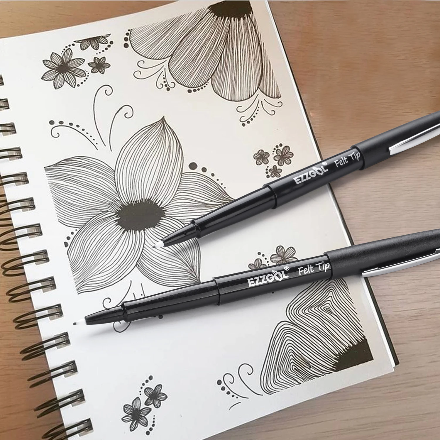 Ezzgol Black Felt Tip Pens, 30 Pack, 0.7Mm Premium Medium Fine