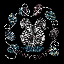 Wholesale Bling Happy Easter Rhinestone Transfers Eggs for t Shirts