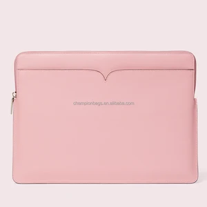 Custom Logo Pebble Leather Pink Ladies Women Slim Zipper 15.3  13 Inch Laptop Sleeve Case for Macbook