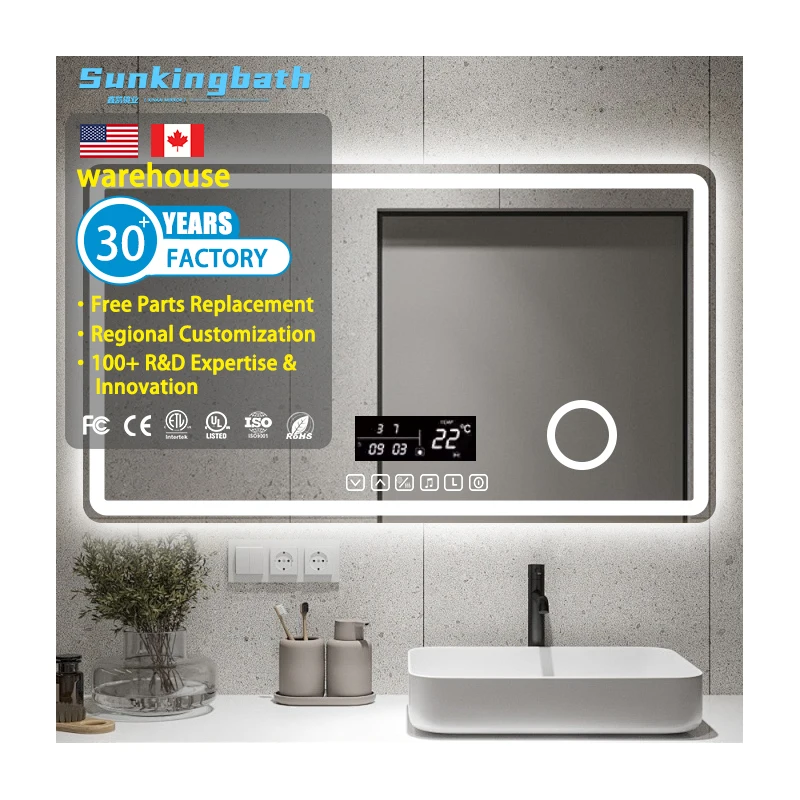 Modern Luxury Furniture Bathroom Smart Mirror Anti Fog Backlit Illuminated Wall Mirrors with Illumination Led Light