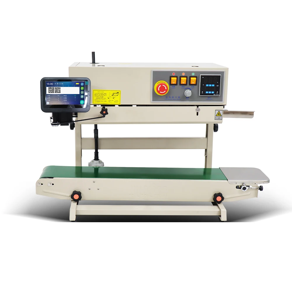 New Design Tabletop Continuous Film Plastic Bag Sealing Machine With Inkjet Printer Expiry Date Printing