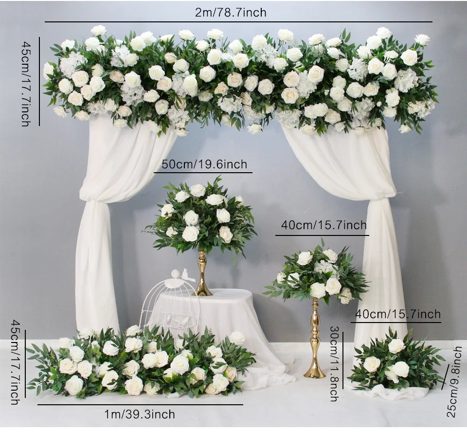 Telón De Fondo Con Diseño De Flores Artificiales,Decoración Con Diseño De  Hojas Blancas,Rosas,Verdes,Rosas Y Peonías,Ideal Para Bodas - Buy Flor  Artificial De Fila,Rosa Signo Flor,Boda Flor Decorativa Product on  