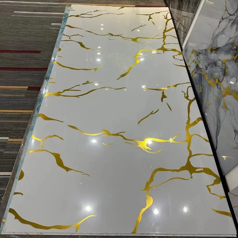 Paste Install Wall Panel Custom Pattern Decorative UV Highlight Interior Wall Board Gigh Glossy Pvc Marble Sheet