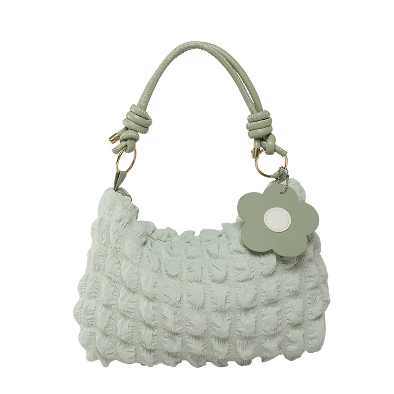 Bubble Flower Handheld Cylinder Zipper Women 2026 New Korean Japanese Style Textured Shoulder Handbag Women Girl Shopping Bag