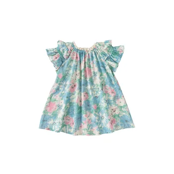 Children's dress 2024 Children's summer clothing girls' lace sleeve skirt fairy