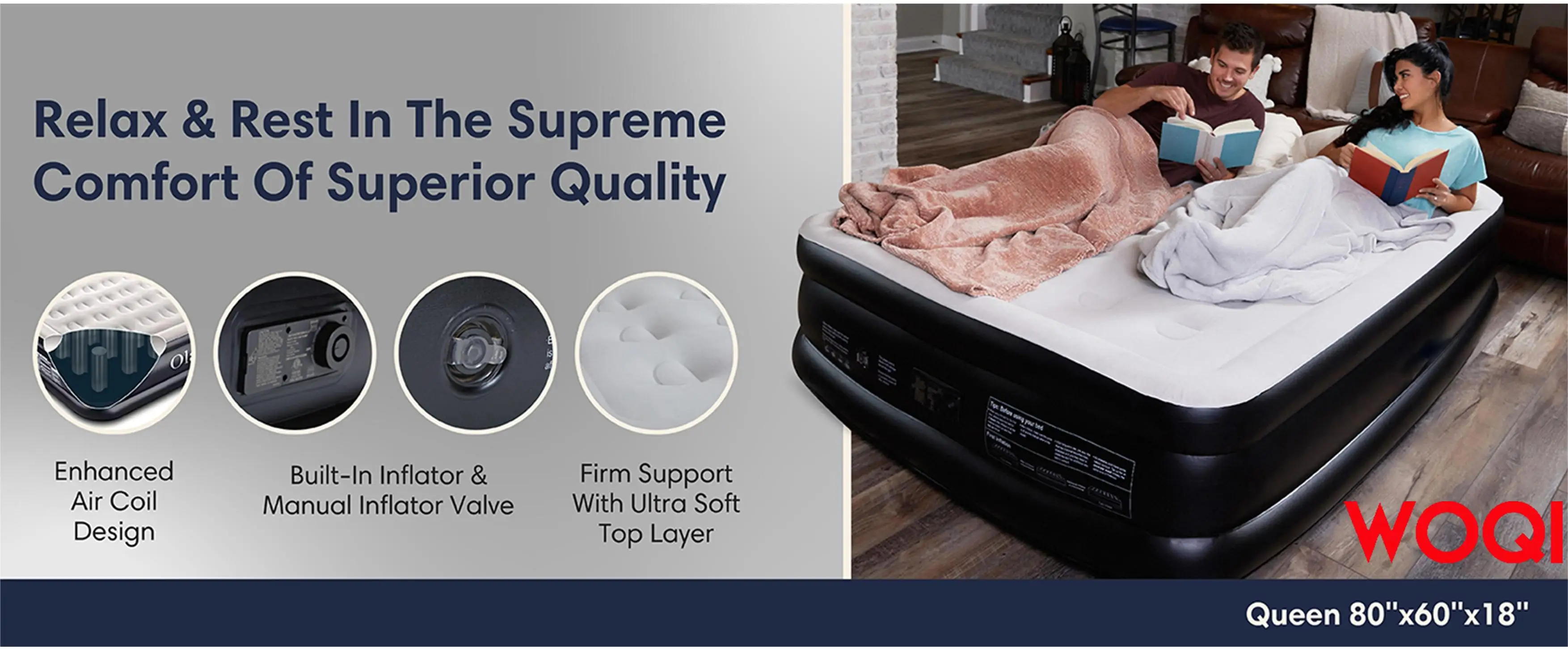 Woqi Fast&easy Inflation/deflation Air Mattress With Built In Pump,18