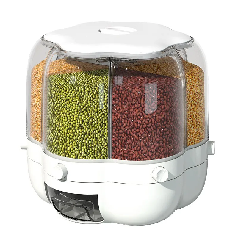 360 Degree Rotating Kitchen Plastic Food Storage Container Sealed Rice Dispenser