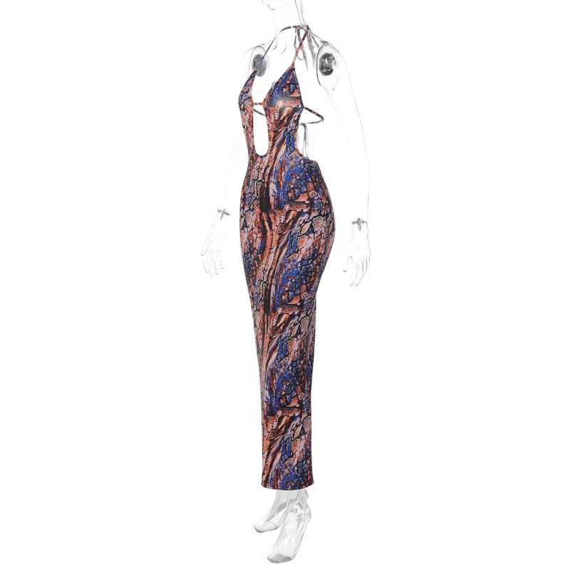 Lygens 265 Tie Dye Print Halter Hollow Out Sleeveless Casual Women's ...