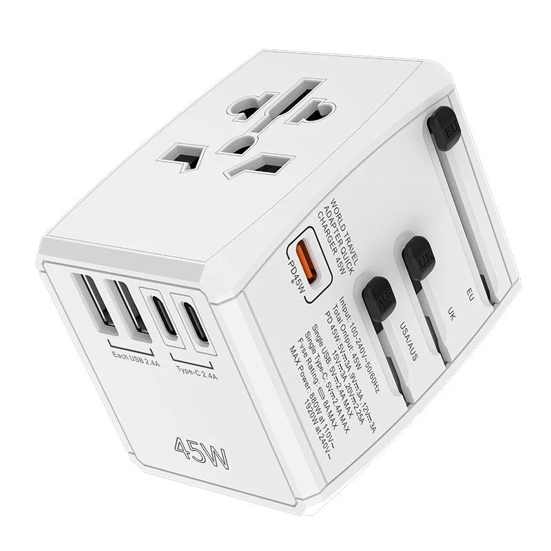 PD45W Fast Flash Charge Universal Travel Adaptor  Worldwide Travel Power Adapter AC Socket with 5 USB Ports