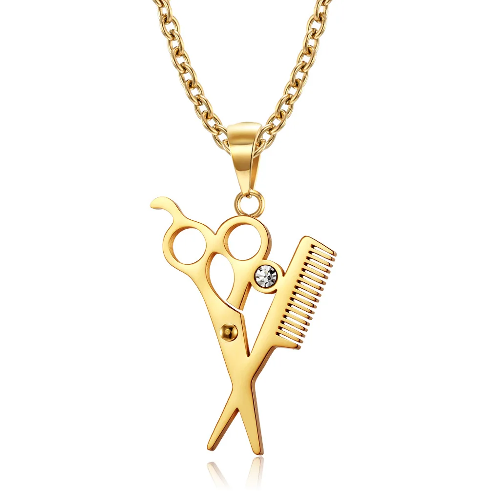 Collana Parrucchiere Con Ciondolo A Cuore, Pettine E Forbici - Gioiello In Acciaio Inox Per Stilisti E Barbieri, Regalo Originale