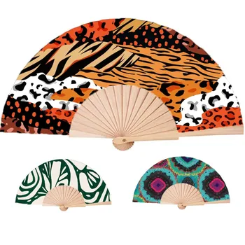 2022 BSBH Popular Wood Hand Fan African Animal Prints Customized Printed Personalized Fans African Fabric Hand Fan