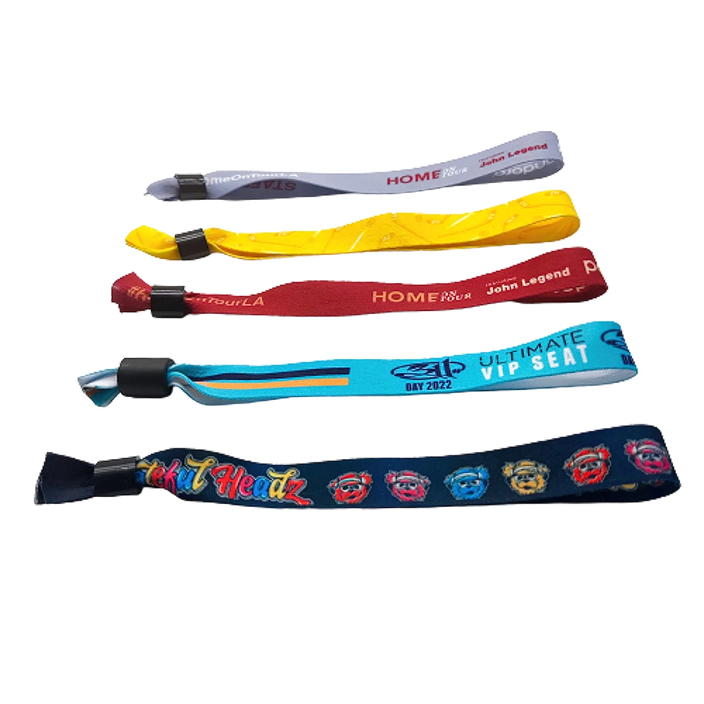 Custom Event Festival Club Concert Polyester Cloth S Woven Fabric Elastic Fabric Bracelet Plastic Lock Rfid Wristband