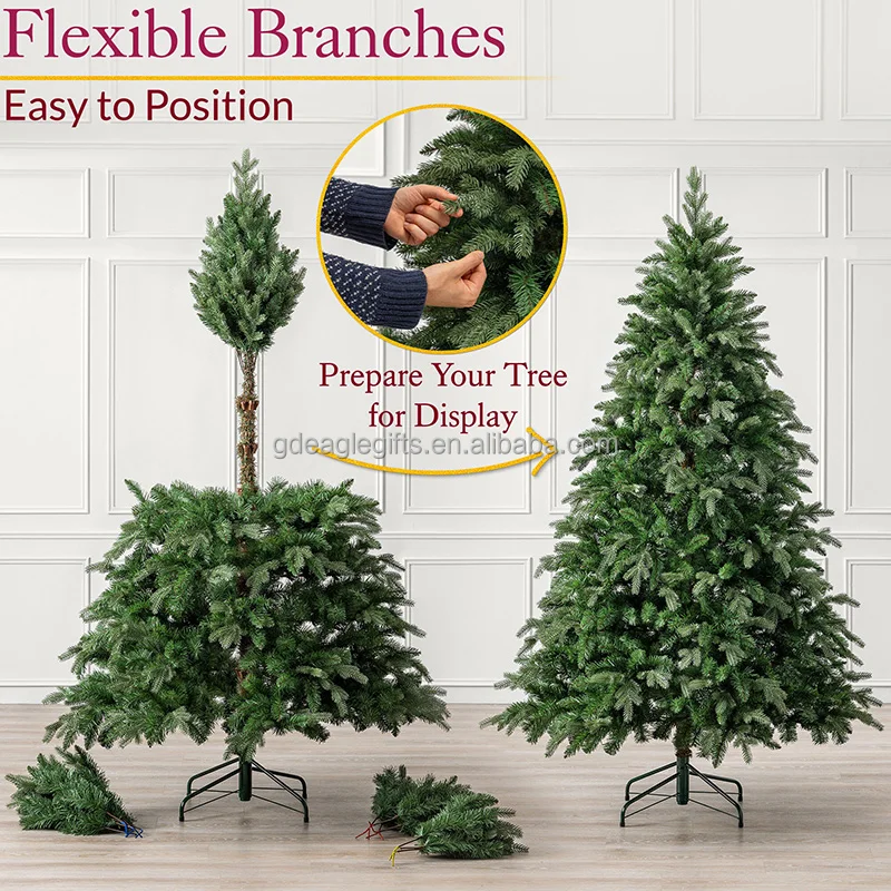 EAGLEGIFTS Detachable 210cm Tall Large Artificial Christmas Tree 1 Piece Realistic Collapsible Metal Frame Christmas Tree