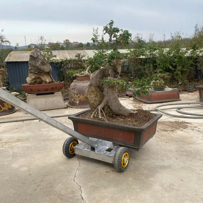 Large Bonsai Flower Pot Cart with Flat Small Hand-Pulled Trolley Wheels and  Platform for Plant Transport Stone Ball Hauling Cart