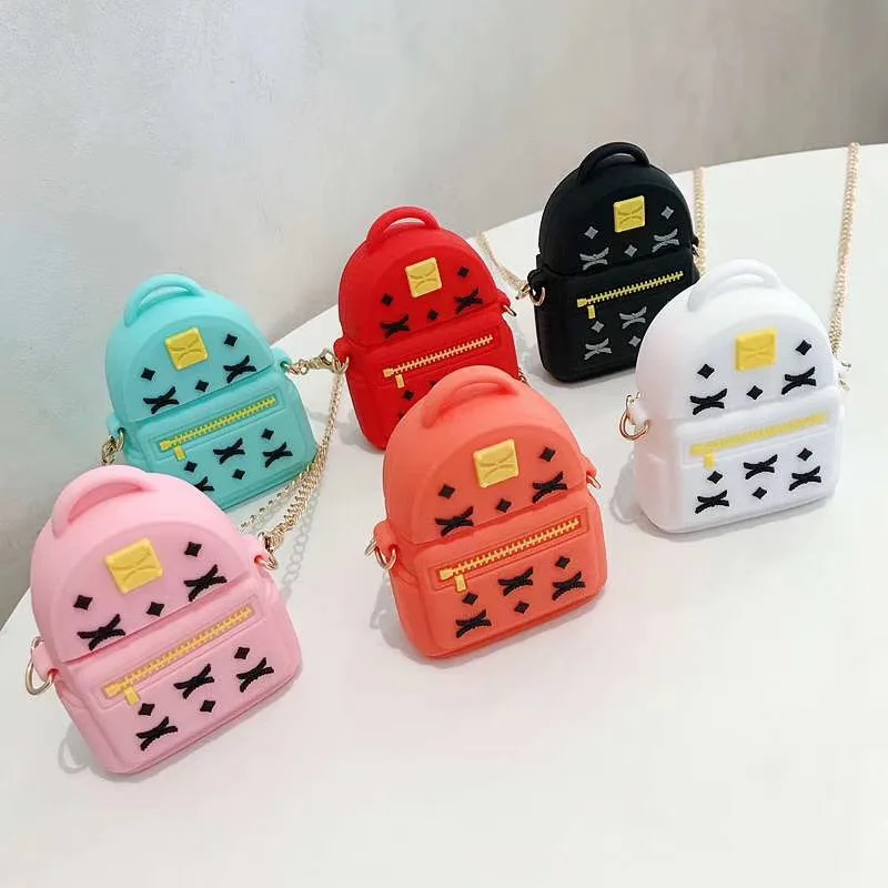 Wholesale Girl Fashion Luxury Case Bag Backpack Silicon Case Cute Earphone Silicone Cover With Chain for AirPods for Airpods 1 2