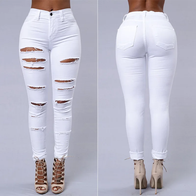 Personality Womens Jeans Comfortable Stretch Pants Female Elastic Ripped Trousers Skinny Pencil Pants Streetwear Jeans manufacture