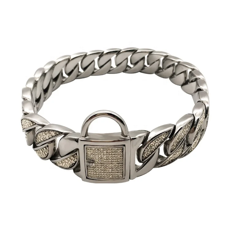 Оптовая продажа, Лидер продаж, кубинское ожерелье из нержавеющей стали 316 высокого качества, цепочки со стразами, кристаллами, камнями, ошейник для собак