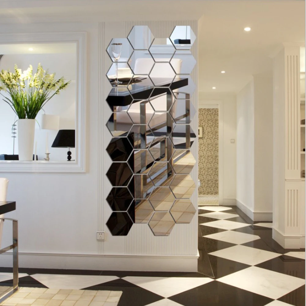 New Style Soft Acrylic 3D Hexagonal Honeycomb Self Adhesive Mirror Letter Stickers Decor Wall Mirror