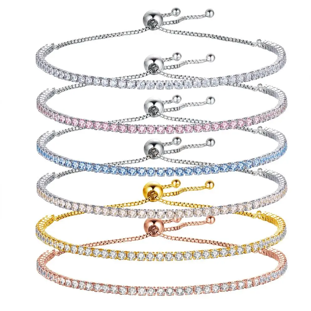 Adjustable Sterling Silver Plated CZ Tennis Bracelet - Sparkling Cubic Zirconia Jewelry