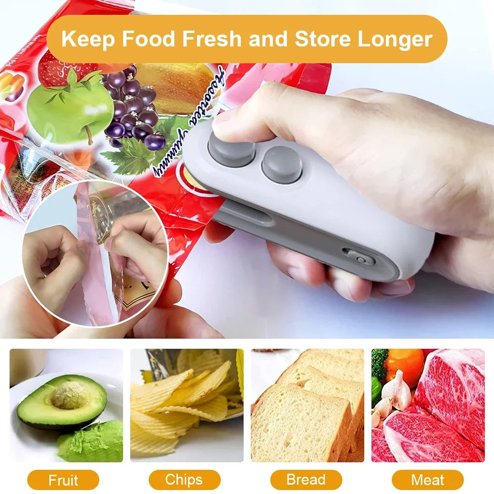 Bag Sealing Machines Rechargeable 2 in 1 Bag Mini Heat Sealer Storage Plastic Package Snack Sealer Handheld Heat Sealer for Food