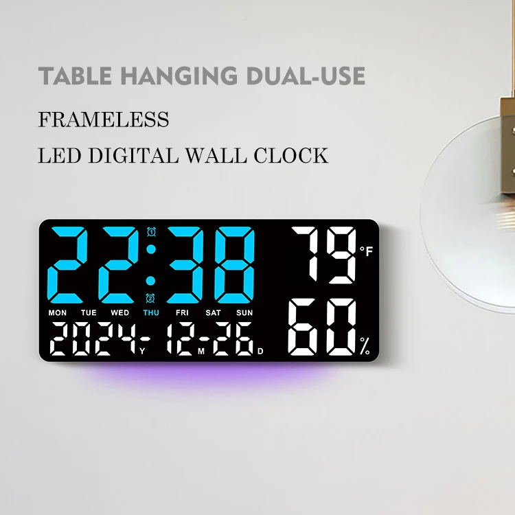 Black with White Light Large LED Digital Wall & Desk Clock - Remote Control