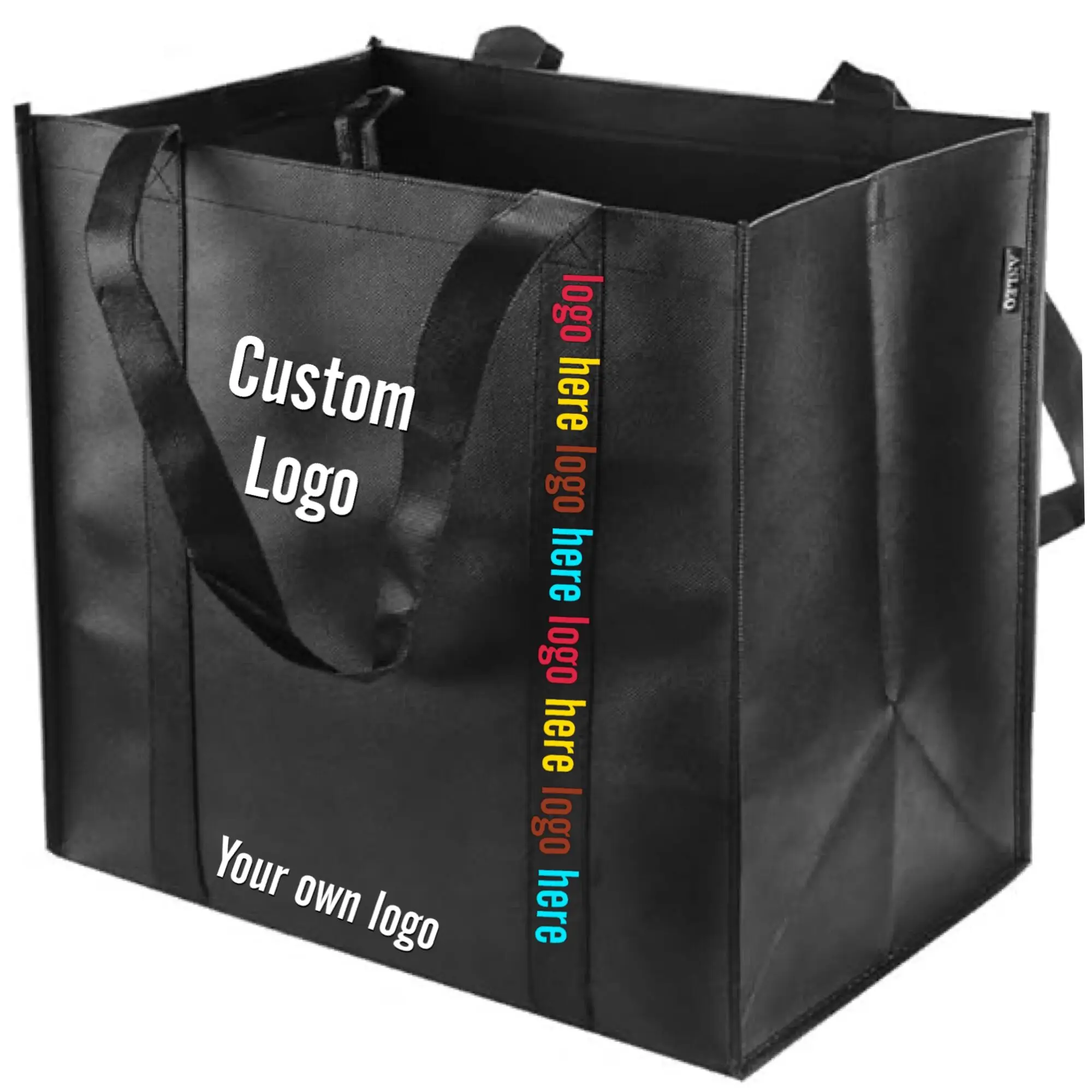 Custom Promotional Reusable Non Woven Bag Folding Reusable Foldable Shopping Grocery Tote Bags with Logos Printed Reusable