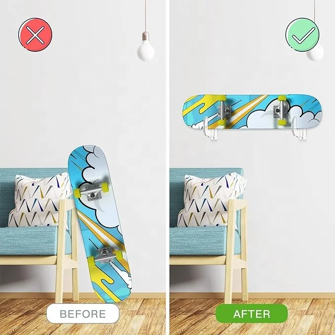 Support Mural Pour Skateboard - Lot De 2 Supports Acrylique Transparent Robuste - Affichage Et Rangement