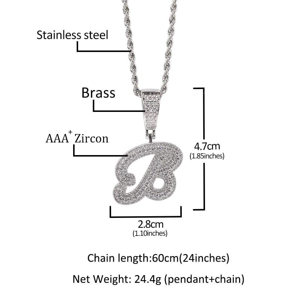 UWIN Hip Hop Promotion Iced Out Brush Cursive Letter Capital Initial Pendant Necklace Hip Hop Rapper Alphabet Pendant Jewelry