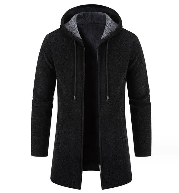 Winter Men Plush Coat With Hooded Warm Sleeve Cardigan Thick Big Size Casual Jacket Man Long Parka_voghion.com