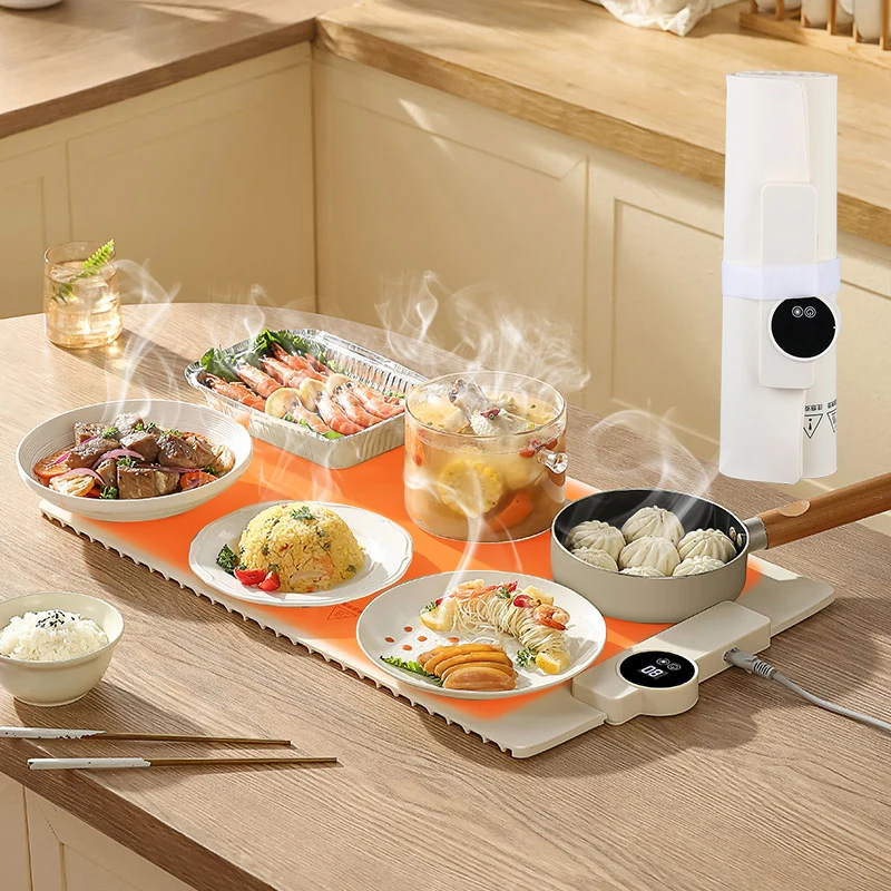 Small Portable Touch Control Timer Rollable Silicone Fast Heating Electric Food Warming Mat Hot Plate for Kitchen With Display