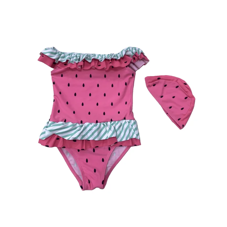 Watermelon Printed Girls Swimwear With Hat