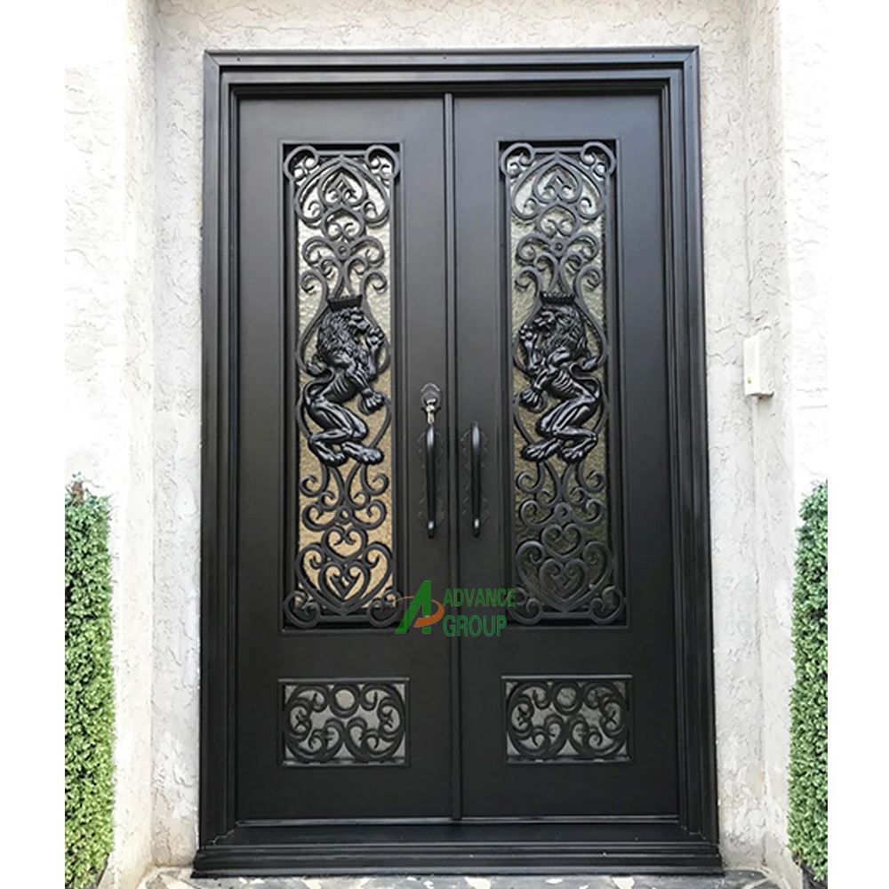 Advance European New Grill Latest Design Safety Double Entrance Wrought Iron Door