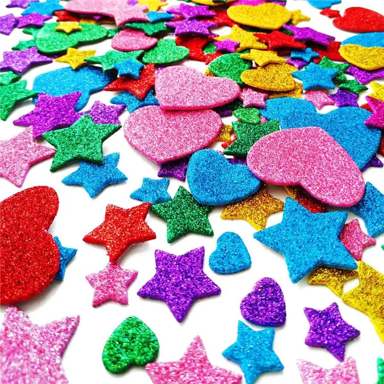 60x Self Adhesive Glittered Stickers Star Pack Colorful Foam Shapes Arts CH 