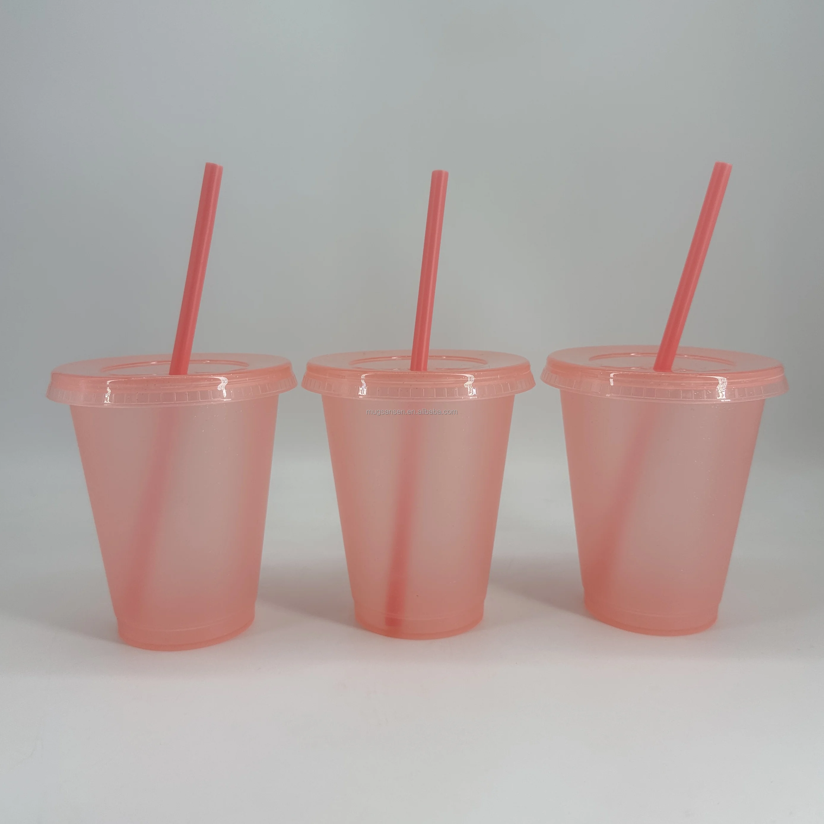 Wholesale Reusable 16oz Glitter Pink Plastic Cups with Straws and Lids for  Party Birthdays