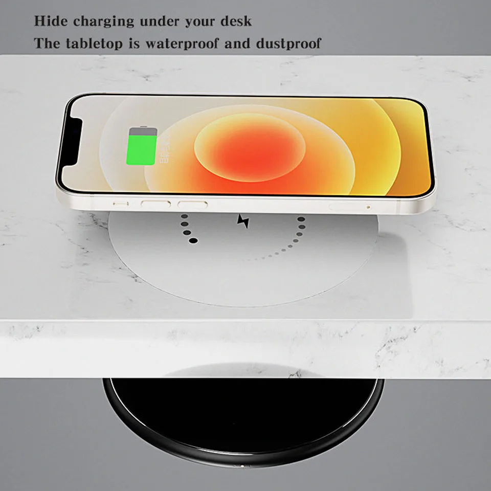 Oem Wholesale 30mm Invisible Underdesk Wireless Charger Mounted Under