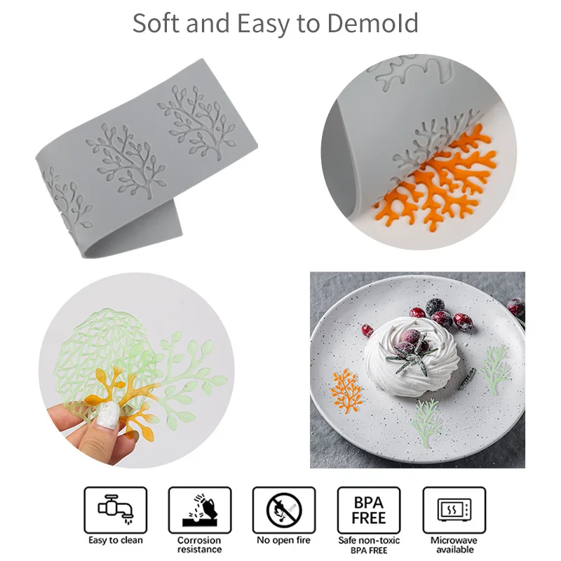 Coral Tree 3D Leaf Silicone Mold for Chocolate & Candy Crafting Cake & Cupcake Decoration with Polymer Clay Cake Tools factory