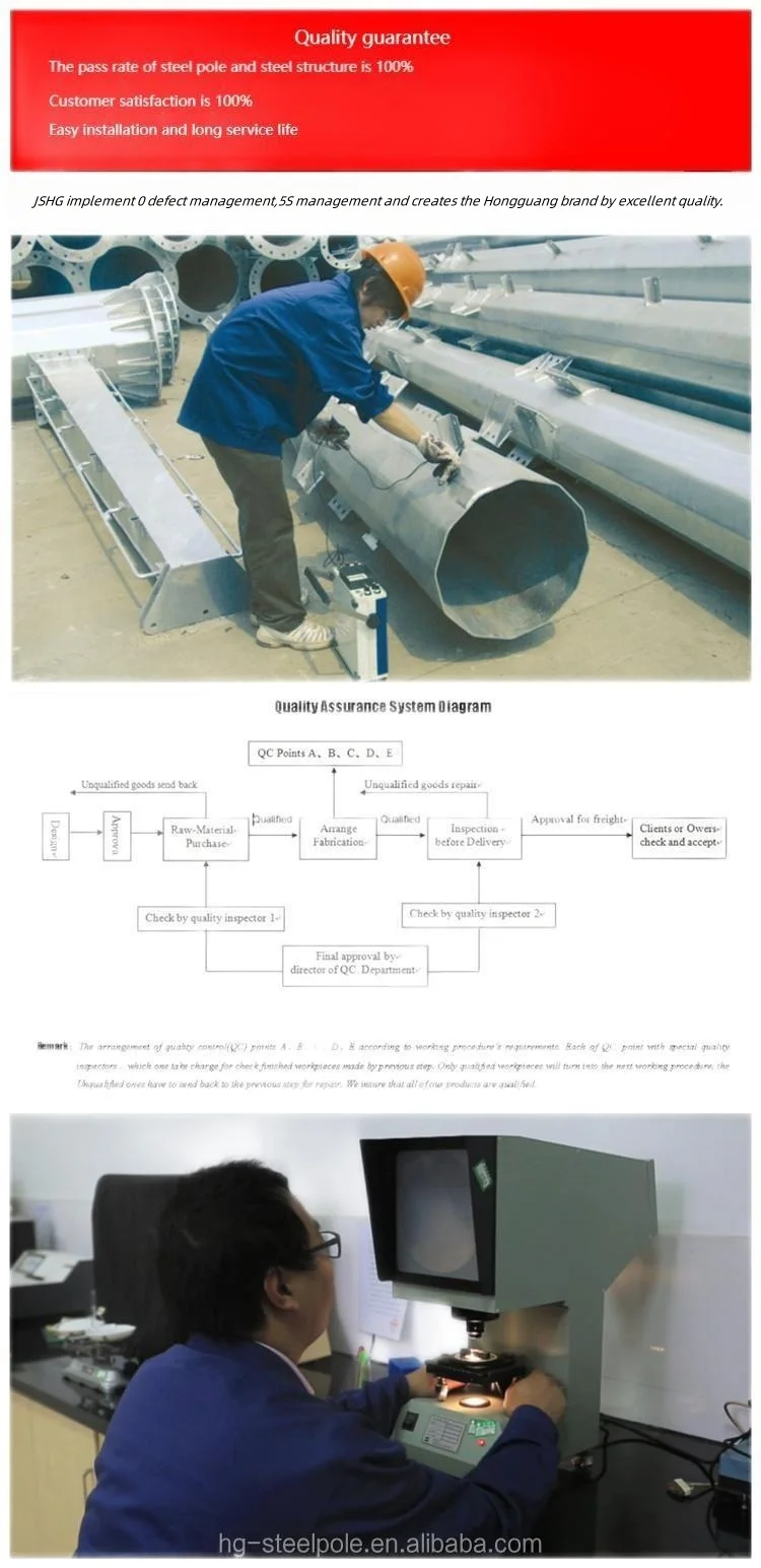 30-60FT Hot Dip Galvanized Octagon Steel Pole with AWS D1.1 Welding for 25 Years Life Transmission Line