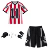 Red striped top + black work shorts+hat+necklace+gloves