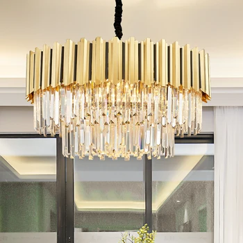 Wholesale Stainless Steel Customization Modern Gold Ceiling Lamp Crystal Chandelier For Living Room Height Adjustable