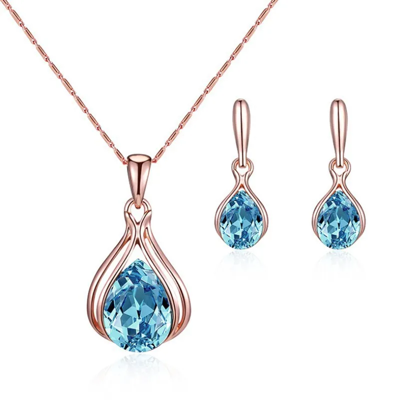 Teardrop Pendant Necklace Earrings Set 