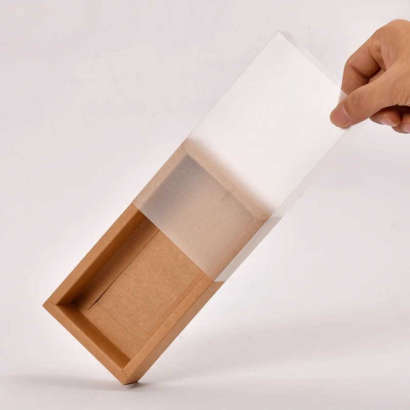 Customized Logo Packaging Kraft Drawer Box Kraft Paper Cardboard Packaging Box With Clear Plastic Pvc Lid