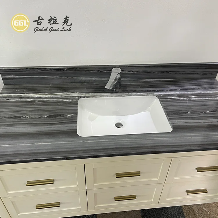 Customized Size Palissandro Blue Marble Vanity Washing Basin Counter Top Polished Surface Nature Stone Home Decor