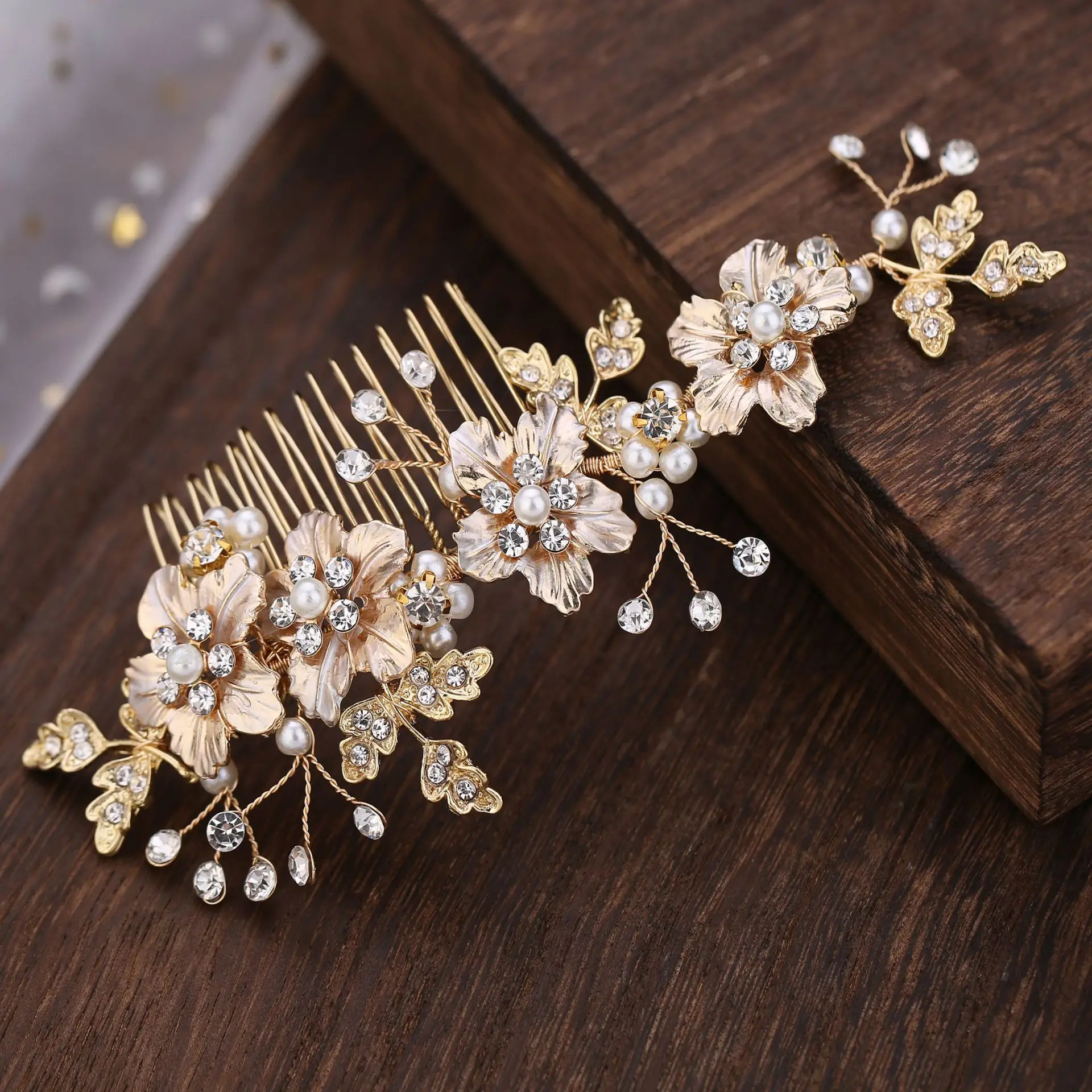 Manna Bridal Pearl Floral Hair Piece Side Comb Crystal Flower Leaf ...